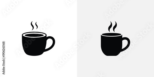 Black coffee cups with steam rising