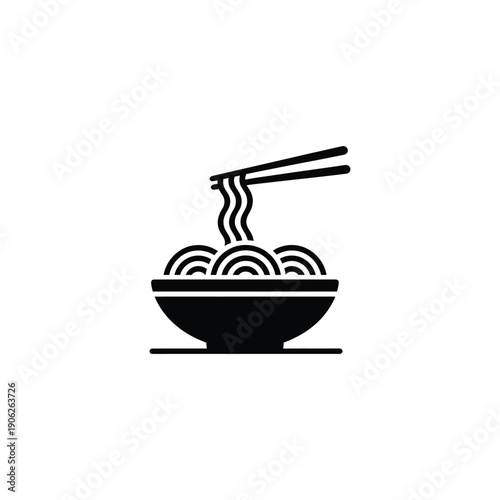Bowl of noodles with chopsticks and steam black