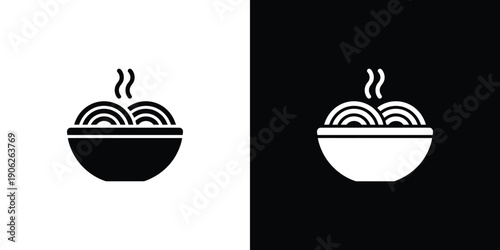 Bowl of Noodles with Steam in Black and White food