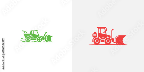 Green and red tractor snow blowers side by side snowblower