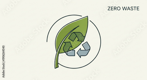 Zero waste concept with green leaf and recycling symbol on white background representing eco friendly lifestyle and sustainability