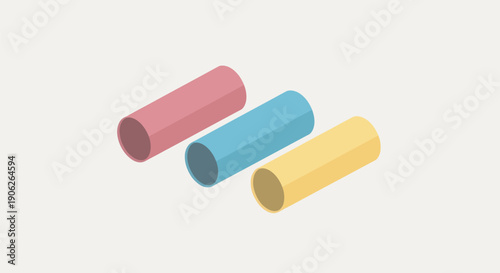 Three colorful cylindrical shapes in red, blue, and yellow.
