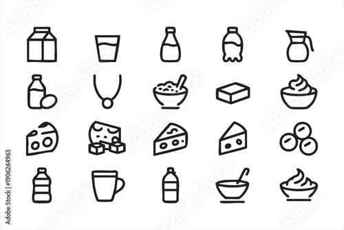 Farm Fresh Milk and Dairy Outline Graphics Set