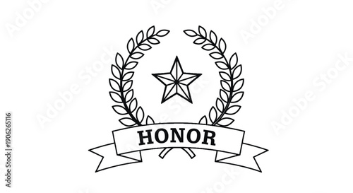 Classic honor emblem featuring a star within a laurel wreath and a prominent banner symbolizing