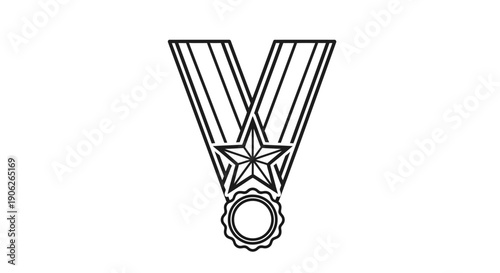 Simple monochrome vector icon of a star medal or award with ribbon, representing achievement and
