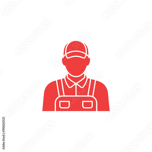 Red silhouette of a man wearing a cap and overalls