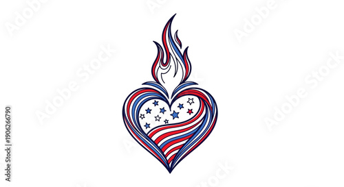 American flag heart with patriotic flame design symbolizing national unity and fervent devotion