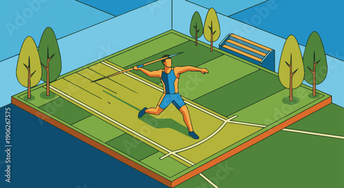 Javelin Throw Athlete

Flat vector illustration of a field athlete throwing a javelin. Run-up lane and open field visible. Flat vector style, powerful throwing motion.