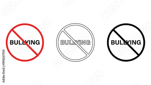 Bullying vector icons set with no bullying signs and symbols
