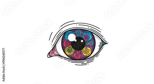 Vibrant psychedelic eye illustration showcasing colorful swirling patterns and artistic perception