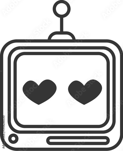 Sticker outline emoji chat-bot style face. Love emotion. Ai robotic avatar retro style illustration