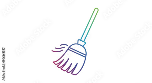 Vibrant Gradient Outline Illustration of a Sweeping Broom for Cleaning Concepts and Household
