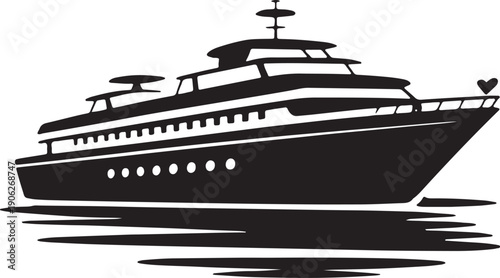 Luxury cruise ship silhouette traveling on water detailed graphic isolated on transparent background
