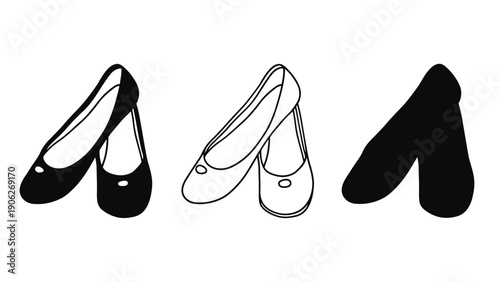 Three pairs of ballet flats are depicted in different styles.