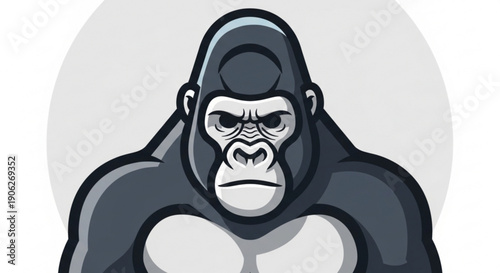 Angry gorilla cartoon portrait with intense expression on gray background