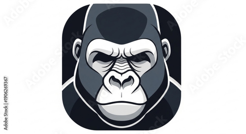Gorilla face close up illustration with serious expression and dark background