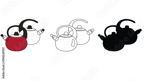 Kettle vector illustration set with colorful and silhouette styles available