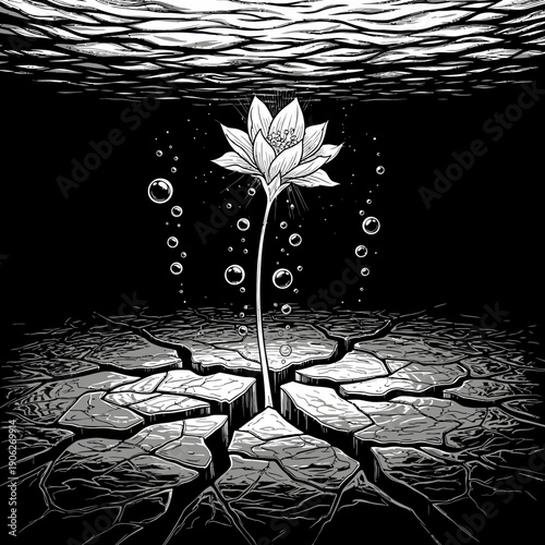 Black and white underwater plant growth.