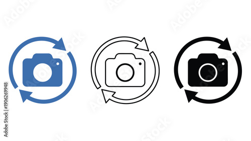 Three camera icons with circular arrows indicating rotation or refresh.
