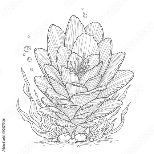 Detailed drawing of a water lily 1.