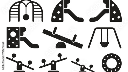 Playground equipment icons set for kids in green background
