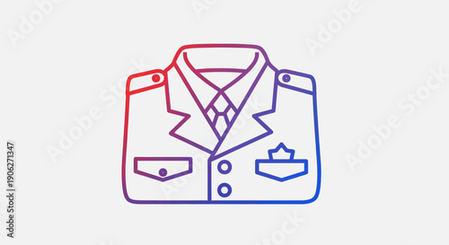 Stylized gradient icon of a professional uniform jacket with tie and badge representing authority