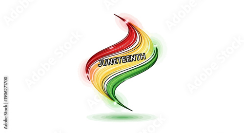 Vibrant Juneteenth celebration emblem with dynamic red yellow green colors signifying freedom and