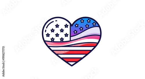American Flag Heart Icon Symbolizing Patriotism and Love for the USA in a Modern Flat Design