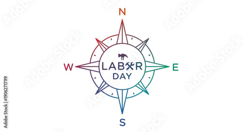 Gradient compass rose with hammer and wrench symbolizing Labor Day celebration for workers worldwide