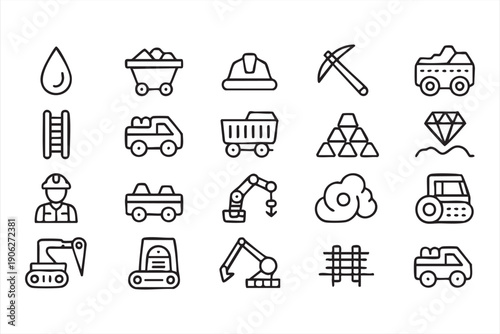 Quarry and heavy transport minimalist pictograms