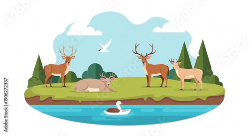 Children playing by a serene riverbank with one boy fishing on a sunny day surrounded by lush greenery