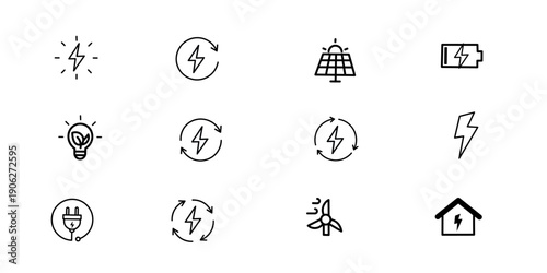 energy symbol set. Energy concept. Collection of modern high quality РРР line icons. Editable stroke. Premium linear symbol for web sites, flyers, banners, online shops and companies