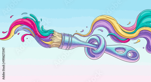 Vibrant Creativity Unleashed: A Whimsical Paintbrush Splashing Dynamic Colors Across the Canvas