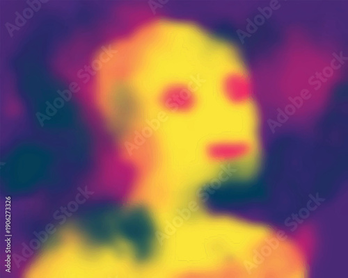 Pink, violet and yellow blurred aesthetic man silhouette. Dreamy atmospheric