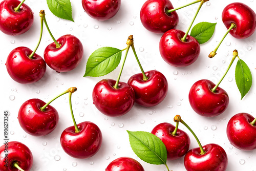 Fresh Cherry Fruit Top View Illustration on White Background
