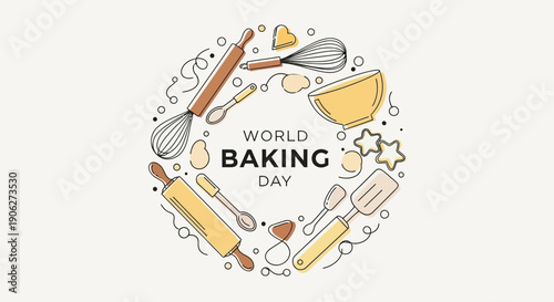 Baking Utensils and Ingredients Illustration for World Baking Day.