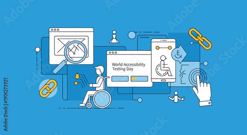 Digital Accessibility Illustration with Disabled Person.