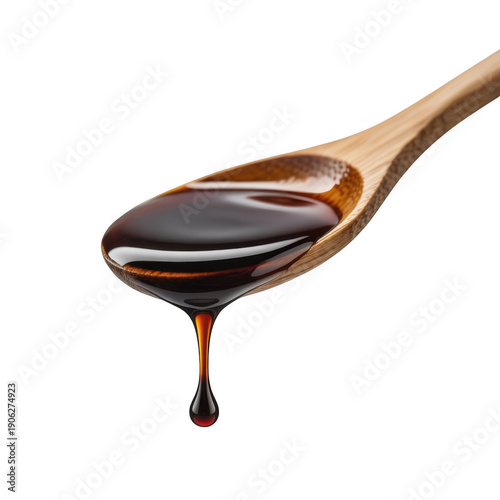 Wooden spoon with soy sauce soy on a spoon food isolated on a transparent background