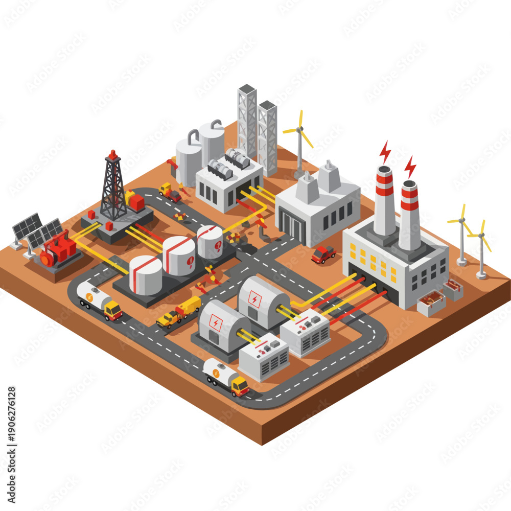 Obraz premium Isometric Industrial Complex with Factories and Infrastructure.