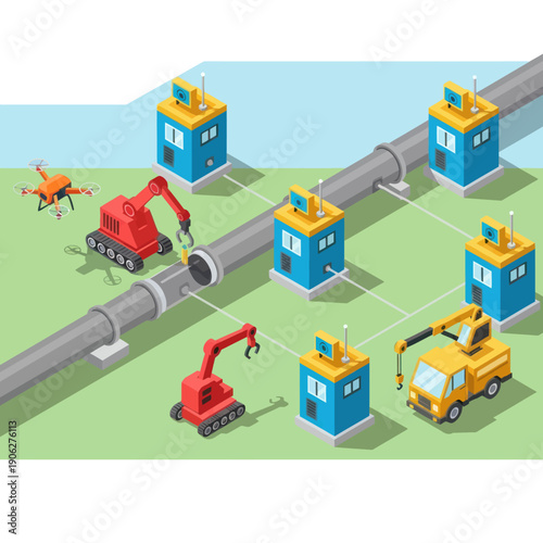 Pipeline Construction with Machines and Buildings.