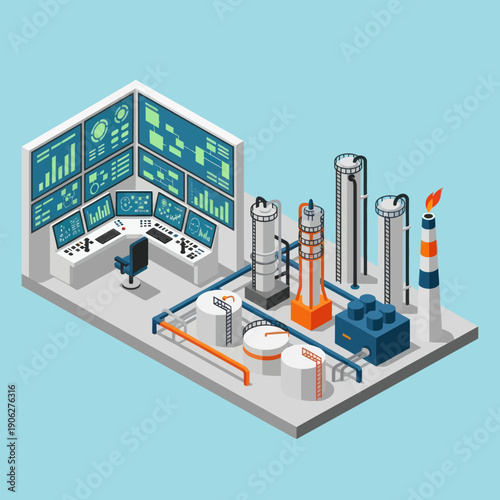 Wallpaper Mural Isometric Industrial Factory Control Room Facility. Torontodigital.ca