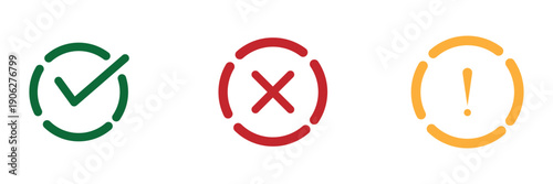 Right, wrong, tick, cross, checkmark, exclamation icons set. check mark, exclamation point, x or cross mark icon set. eps 10