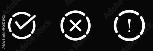 Right, wrong, tick, cross, checkmark, exclamation icons set. check mark, exclamation point, x or cross mark icon set. eps 10