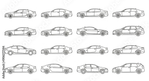 Collection of Hand Drawn Sports Car Silhouettes.