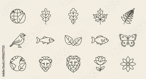 Collection of Hand Drawn Nature Icons and Symbols.