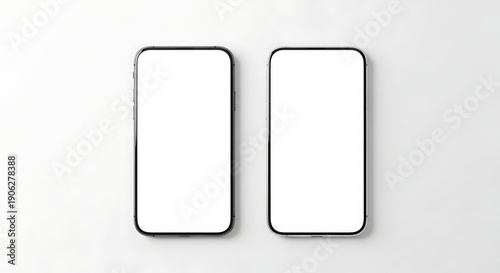 Two blank smartphone screens side by side on a white background