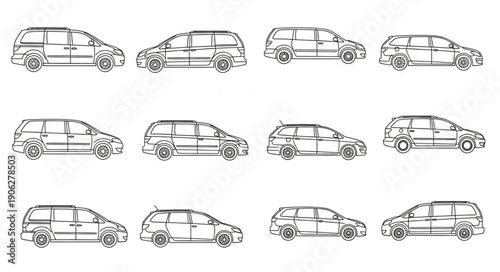 Collection of Hand Drawn Sketches of Minivans and SUVs.
