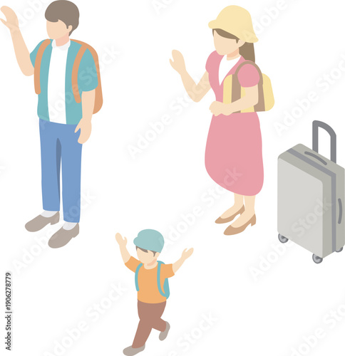 Isometric Family Travel Illustration. Image of Leisure, Sightseeing, and Holiday Outing