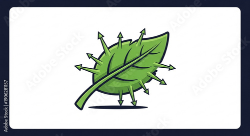 Green leaf with multiple arrows piercing through it symbolizing conflict and environmental issues on white background
