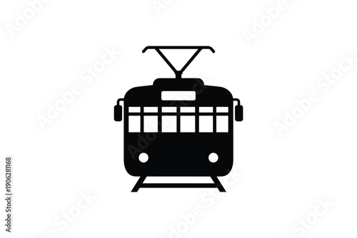 Tram front view icon black silhouette for public transportation and urban city travel transit service design